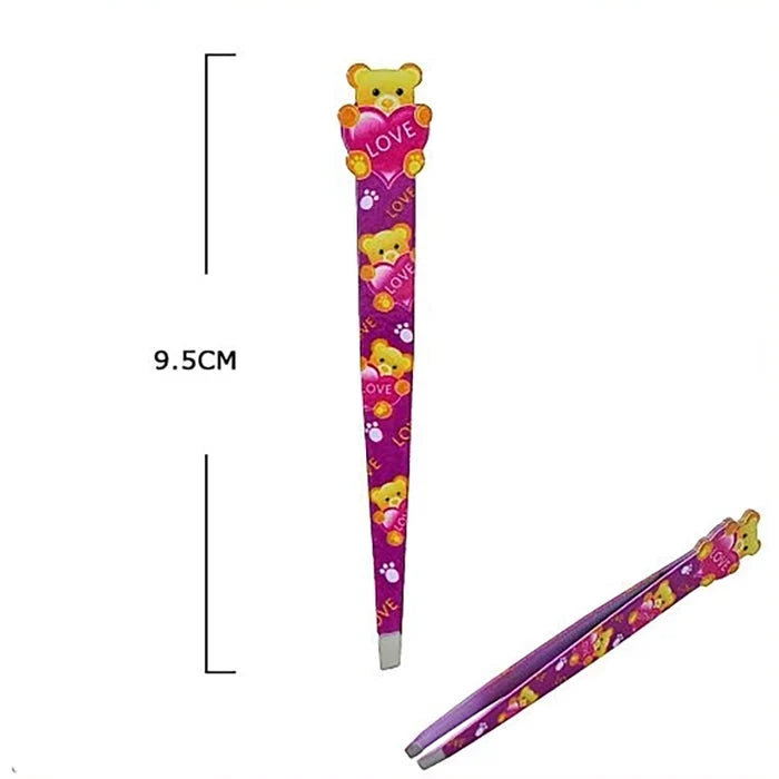 Cute Teddy Bear Slant Tip Eyebrow Tweezers – 9.5cm Precision Stainless Steel Beauty Tweezers for Women and Girls (BTW-1009)
