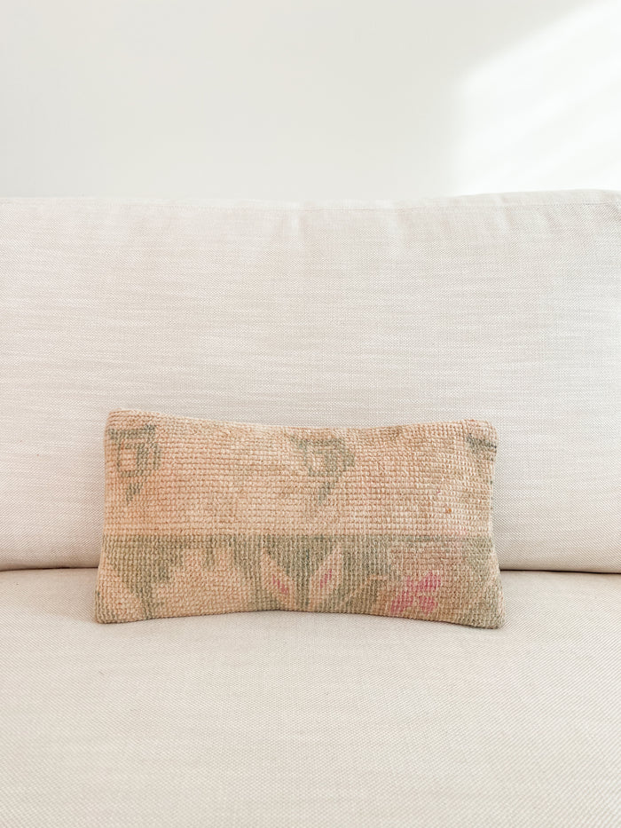 Handmade Turkish oushak pillow cover made with vintage rugs cream 8x16
