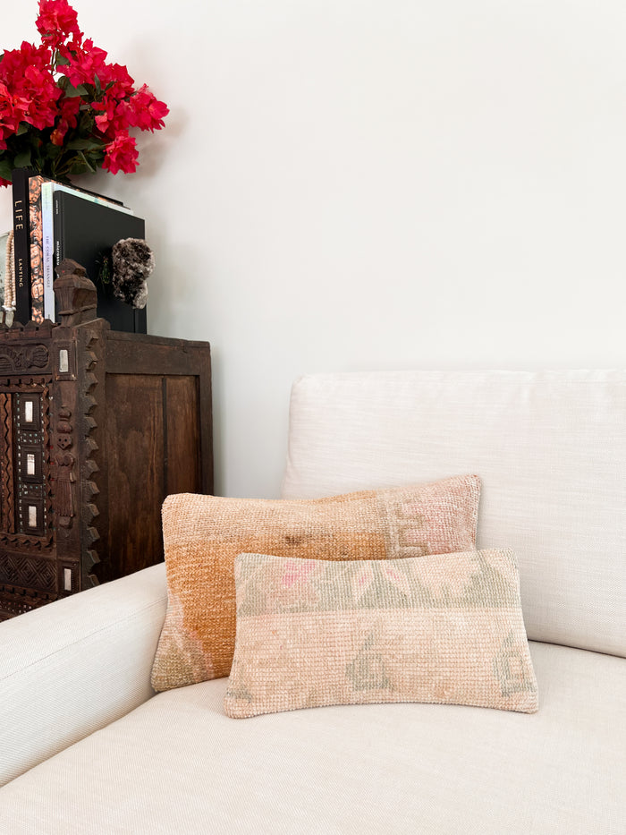 Handmade Turkish oushak pillow cover made with vintage rugs cream 8x16