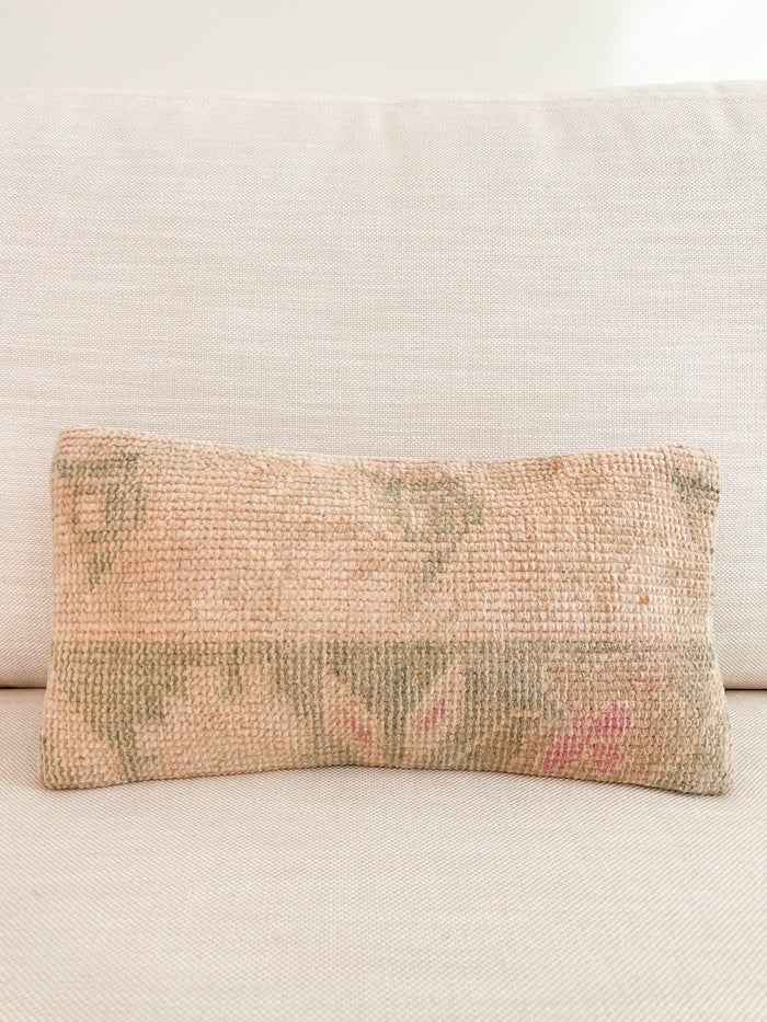Handmade Turkish oushak pillow cover made with vintage rugs cream 8x16
