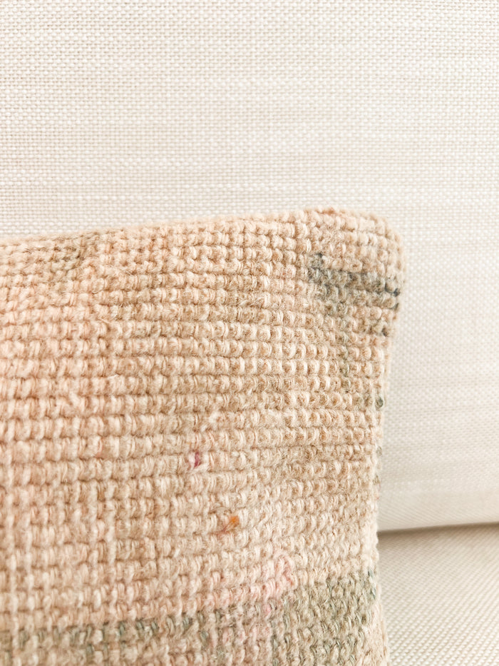 Handmade Turkish oushak pillow cover made with vintage rugs cream 8x16