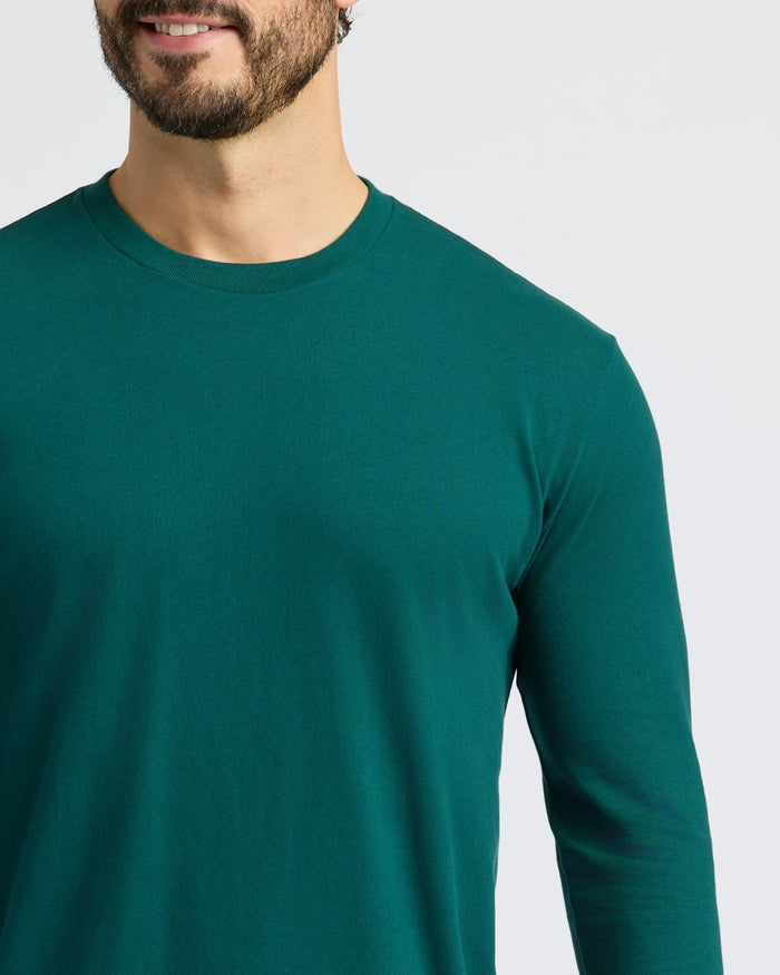 Man wearing deep teal Classic Long Sleeve Crew from 3-Pack.