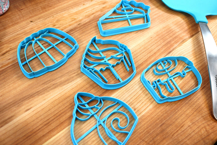 Delicious Desert Cookie Cutters - Cake Roll, Cinamon Roll, Cupcake, gelatin Dessert, Pie Slice - Desert Shaped Cookies