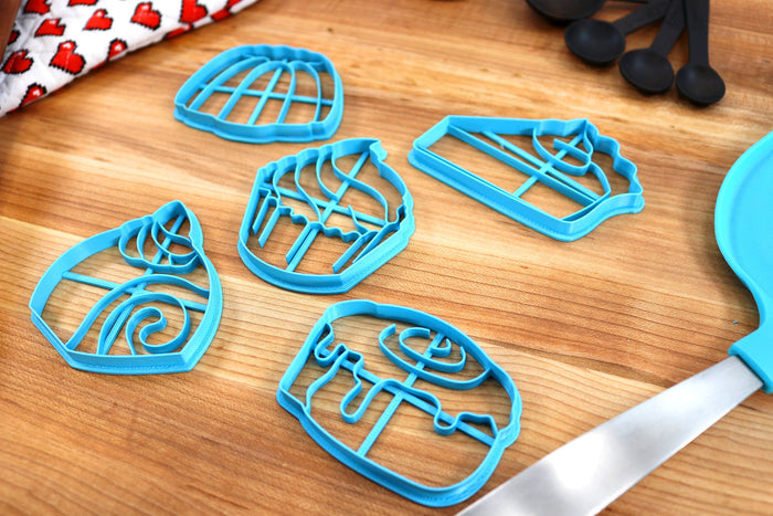 Delicious Desert Cookie Cutters - Cake Roll, Cinamon Roll, Cupcake, gelatin Dessert, Pie Slice - Desert Shaped Cookies