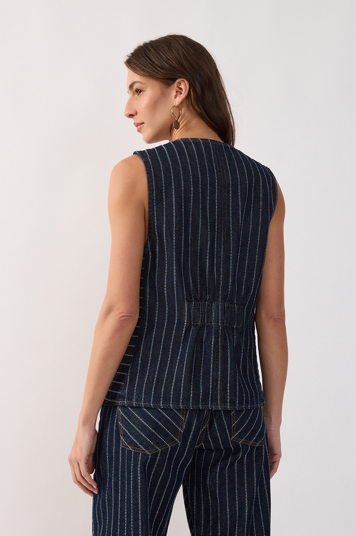 Denim Stripes Buttoned Sleeveless Vest_5