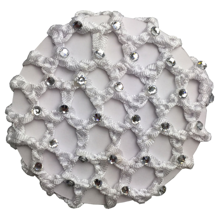 White Hair Net With Numerous Clear Diamantes, On Circular Piece Of Card.