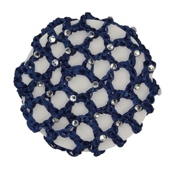 Navy Hair Net With Numerous Clear Diamantes, On Circular Piece Of Card.