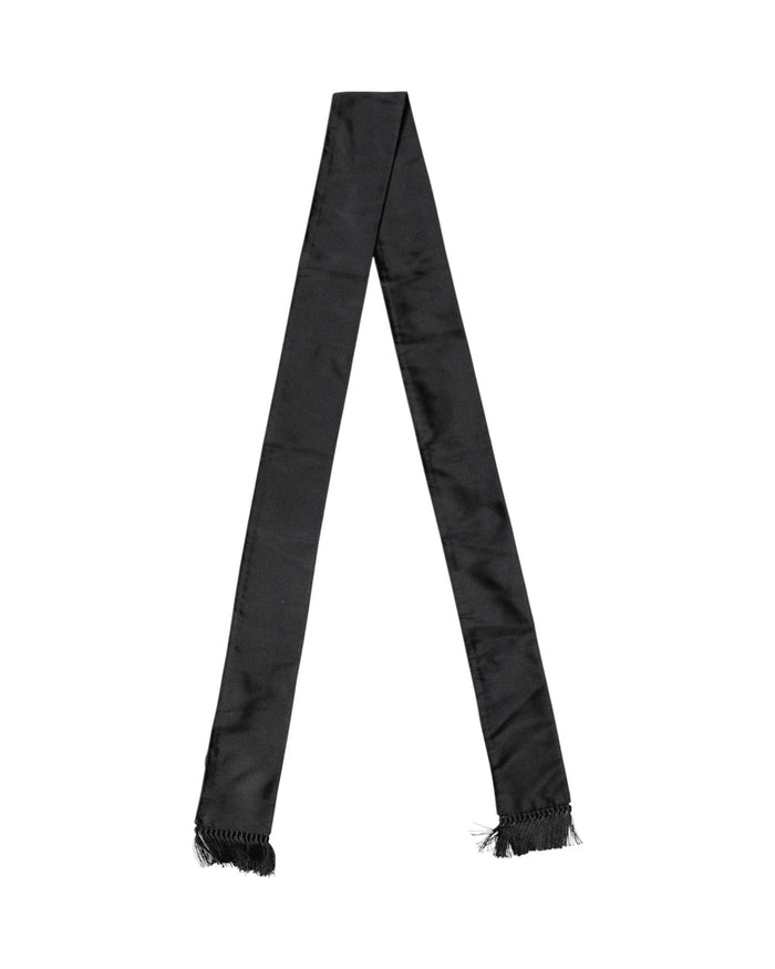 Dolce & Gabbana Black Silk Fringes Neck Wrap Foulard Scarf