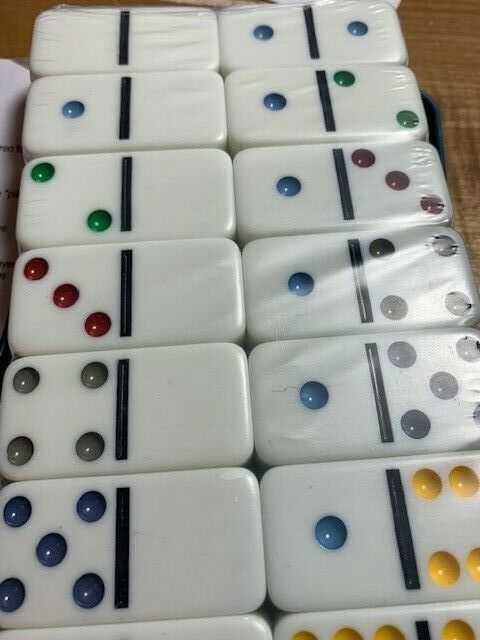Dominoes - Double Six Color Dot - Set of 28 Dominoes, Instructions and Tin