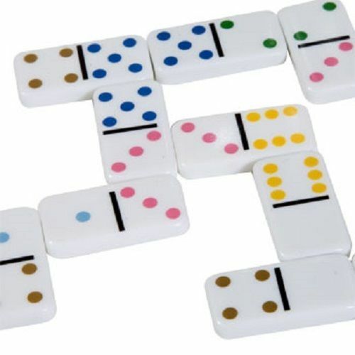 Dominoes - Double Six Color Dot - Set of 28 Dominoes, Instructions and Tin