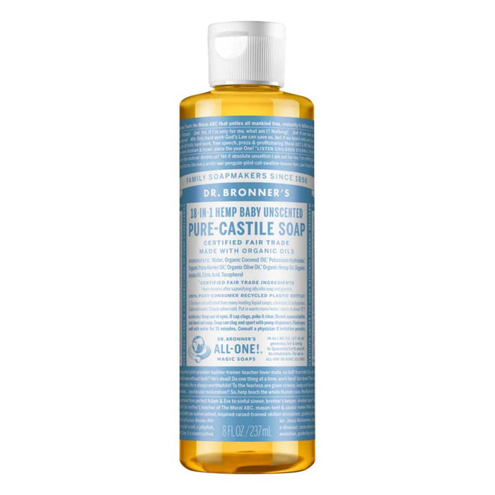 Dr-Bronners-Pure-Castile-Liquid-Soap-Baby-Unscented-237ml - L'Organic