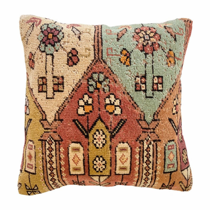 Drako Handmade Turkish oushak pillow cover made with vintage rugs 18x18  brown blue