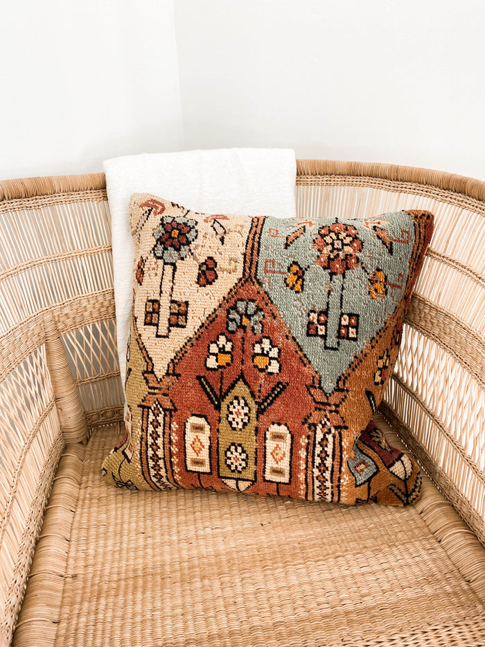 Drako Handmade Turkish oushak pillow cover made with vintage rugs 18x18  brown blue