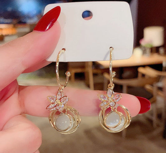 E1447 - Opal Golden Hollow Drop Earrings