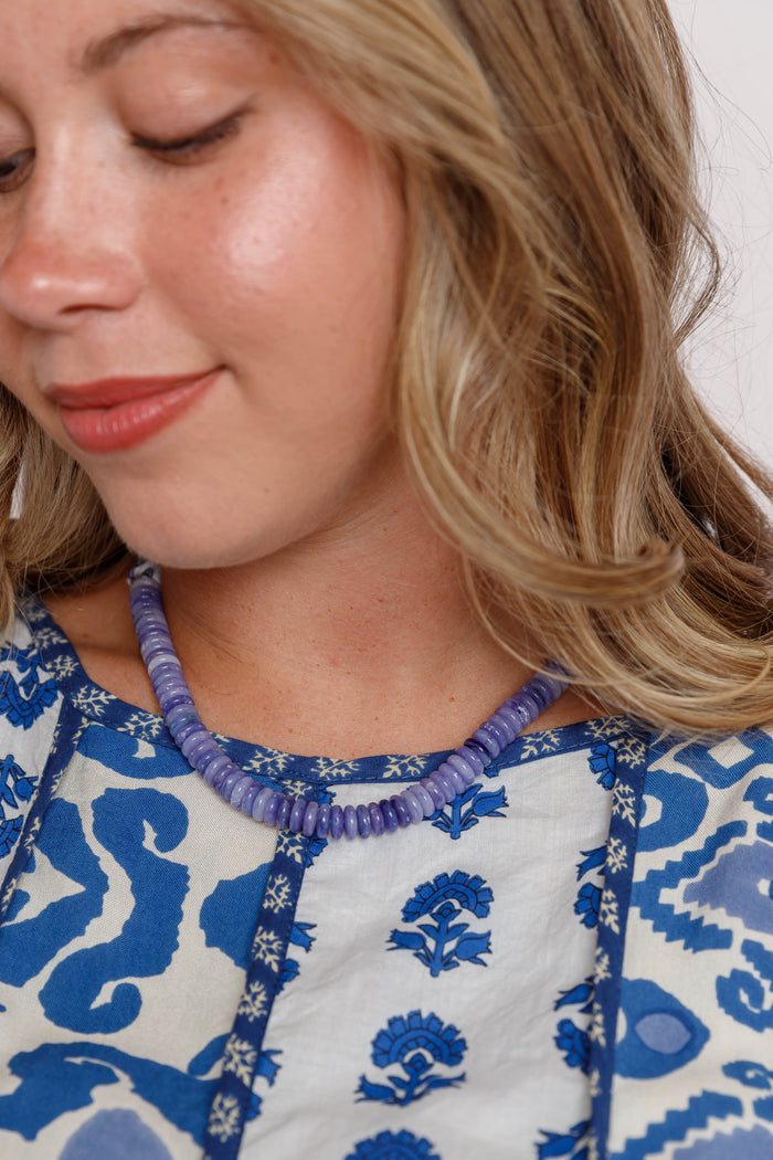 Blue Beaded Bandana Tie Coastal Necklace