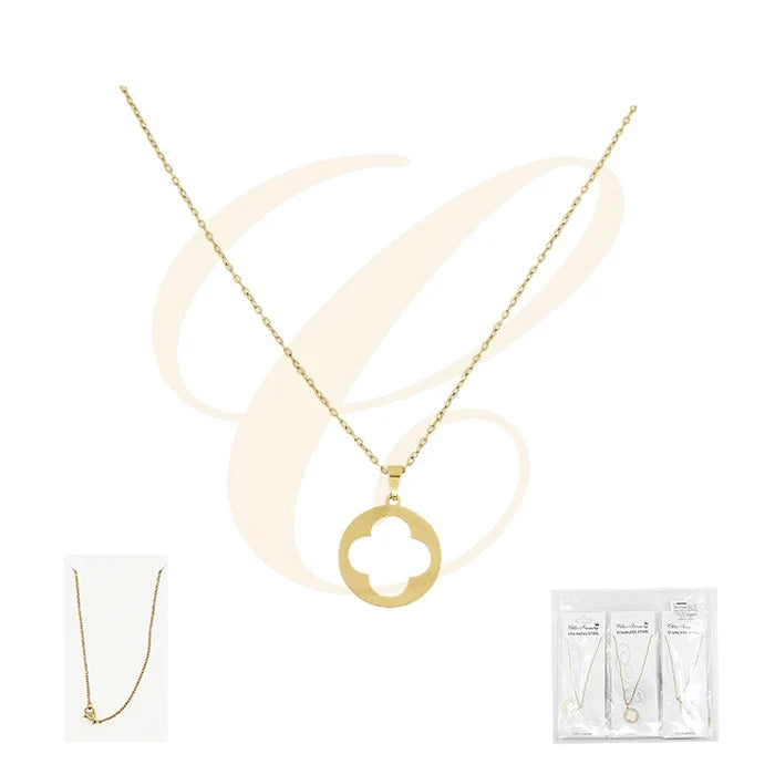 Elegant Cut-Out Clover Medallion Necklace – Hypoallergenic Stainless Steel (SSN-0032GS)