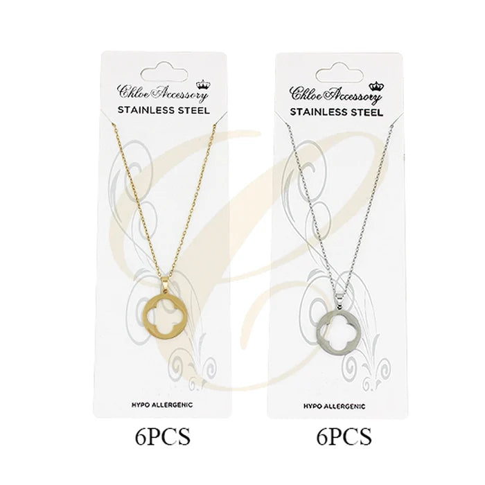 Elegant Cut-Out Clover Medallion Necklace – Hypoallergenic Stainless Steel (SSN-0032GS)