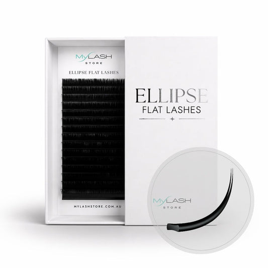 My Lash Store Ellipse Flat Lashes packaging with a pair of lashes on a white background