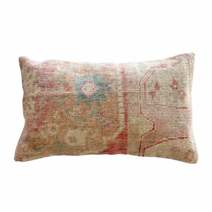 Eloise Handmade traditional Turkish oushak pillow cover made with vintage rugs 12x20 pink beige pattern