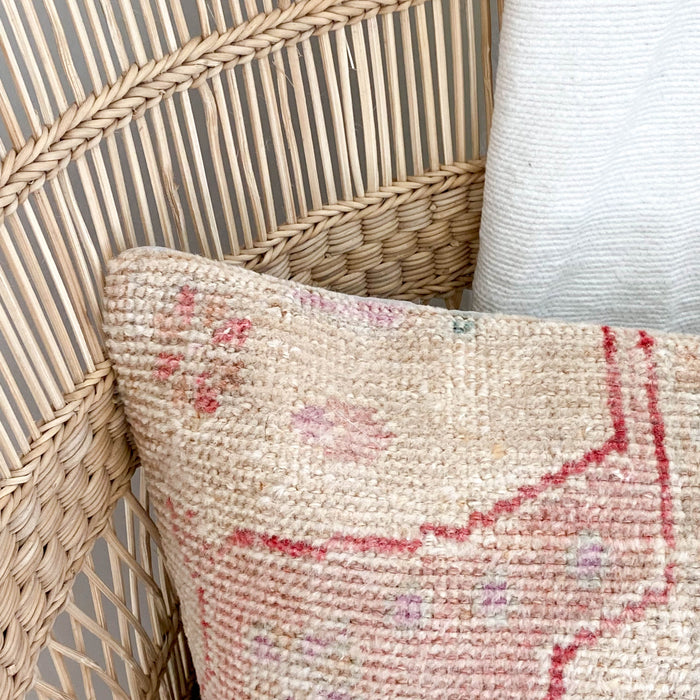 Eloise Handmade traditional Turkish oushak pillow cover made with vintage rugs 12x20 pink beige pattern