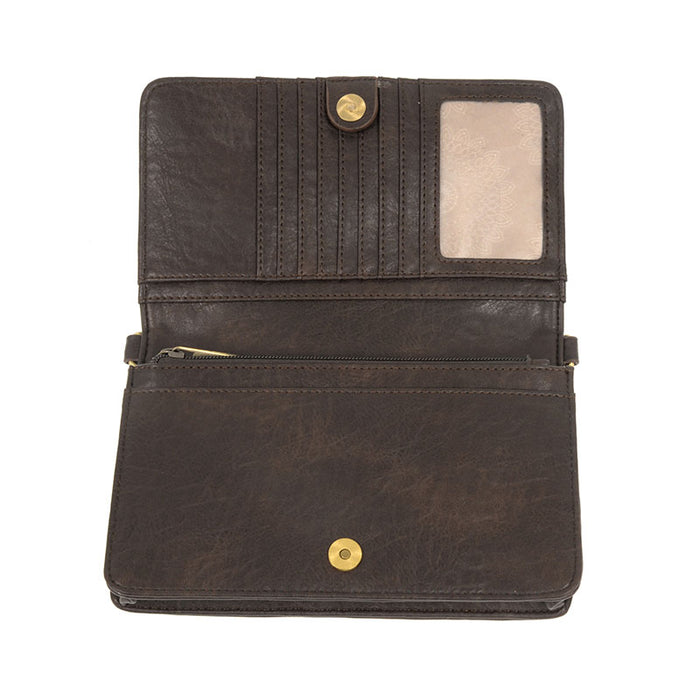 Espresso Vegan Leather Mini Foldover Billie Crossbody Interior View Organizer