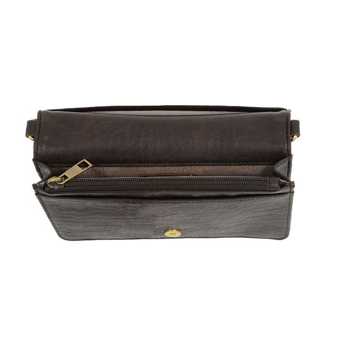 Espresso Vegan Leather Mini Foldover Billie Crossbody Interior Zip Pocket