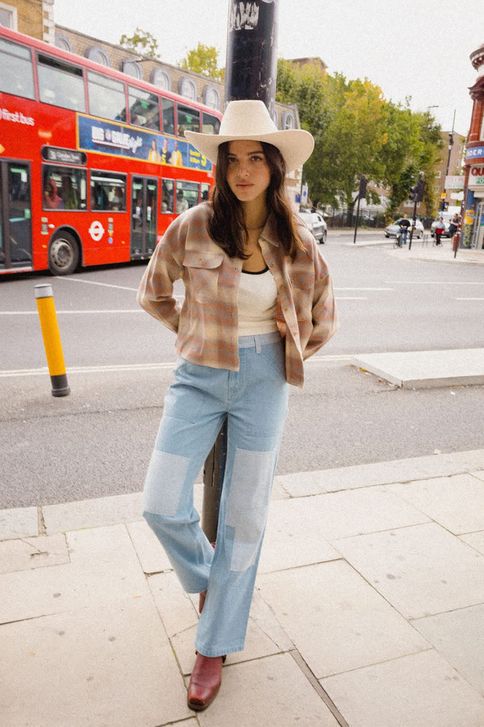 Women's Essex Patchwork Painter Pant in the color Denim Patchwork - Women's Lifestyle image