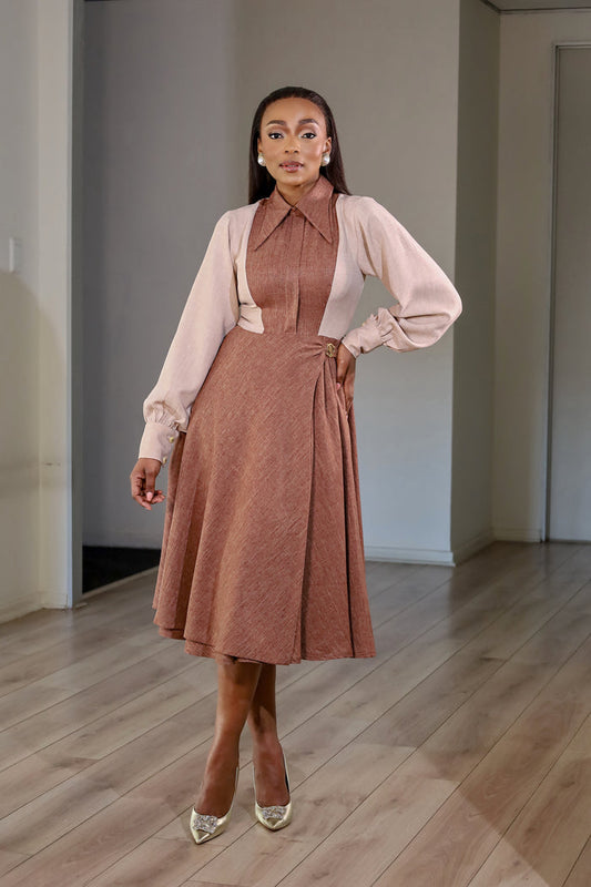 Fabrosanz: Earthy tones Flare Dress