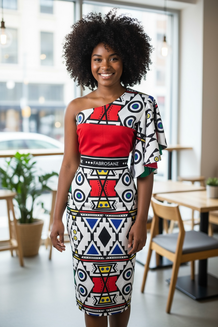 Fabrosanz: Red Nguni One Arm Pencil Dress