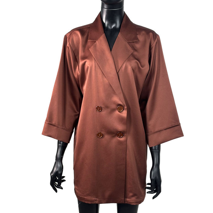 Fabrosanz: Rich Brown Satin Double-Breasted Blazer