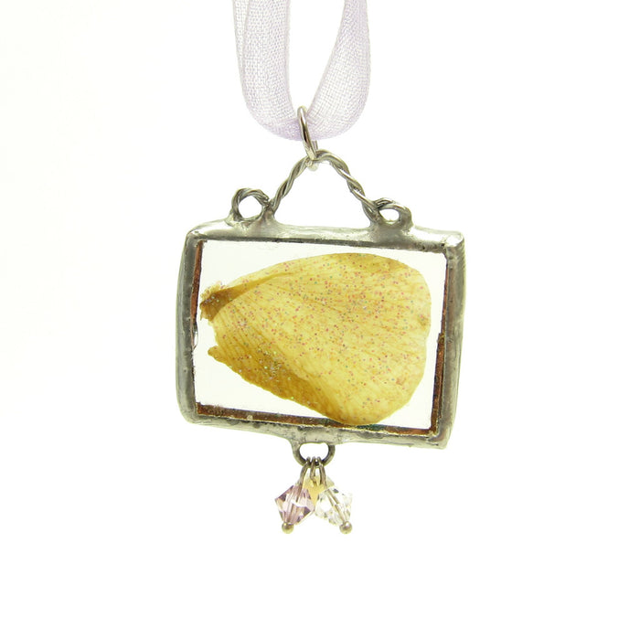 Yellow Fairy Wing soldered pendant necklace with lavender crystals