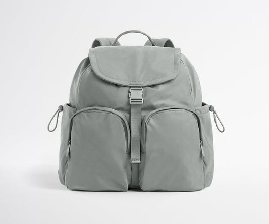 Gray backpack on a white background