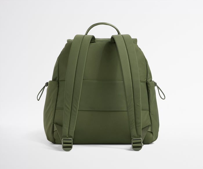 Green backpack on a white background