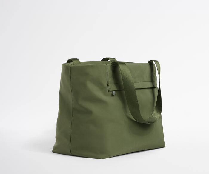 Green tote bag on a white background