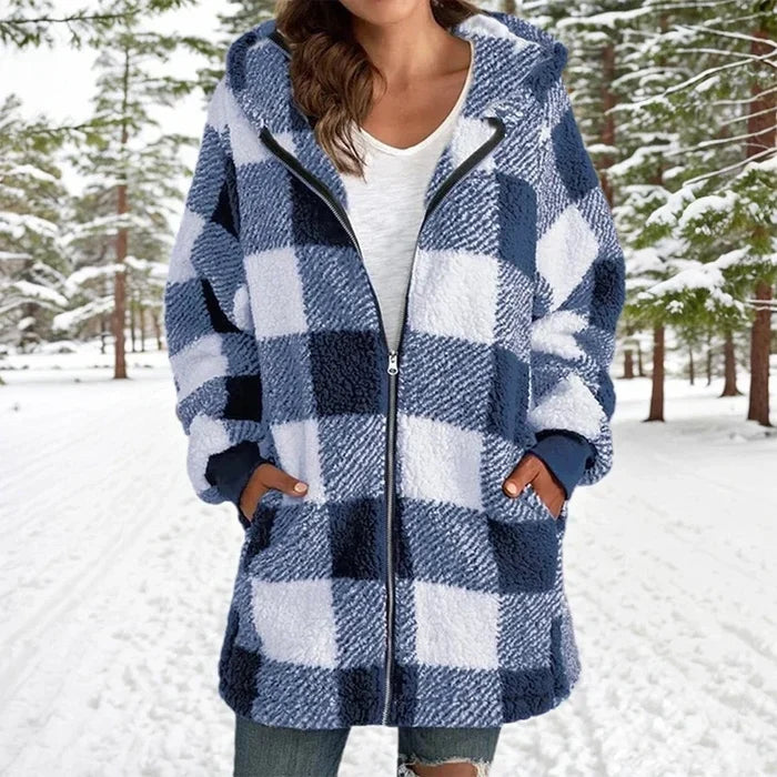Geneve - Manteau Oversize Plaid à Capuche
