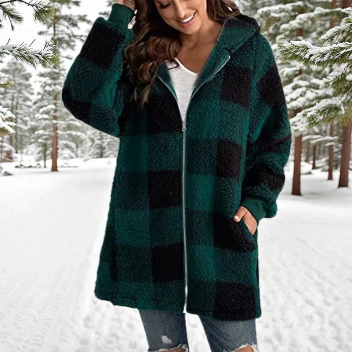 Geneve - Manteau Oversize Plaid à Capuche
