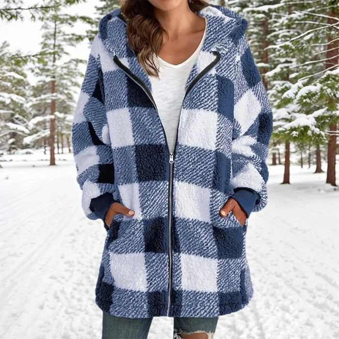 Geneve - Manteau Oversize Plaid à Capuche
