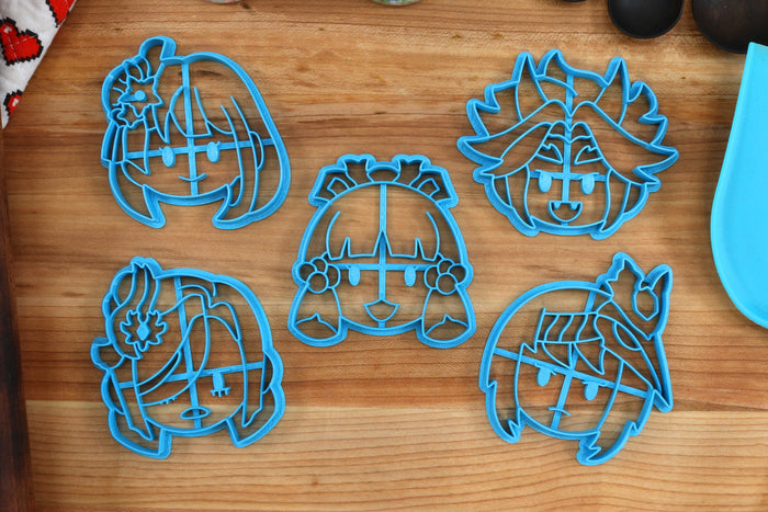 Genshin Impact Cookie Cutters Chibi Faces Set 10 - Arataki Itto, Kamisato Ayaka, Kujou Sara, Raiden Shogun, Shenhe