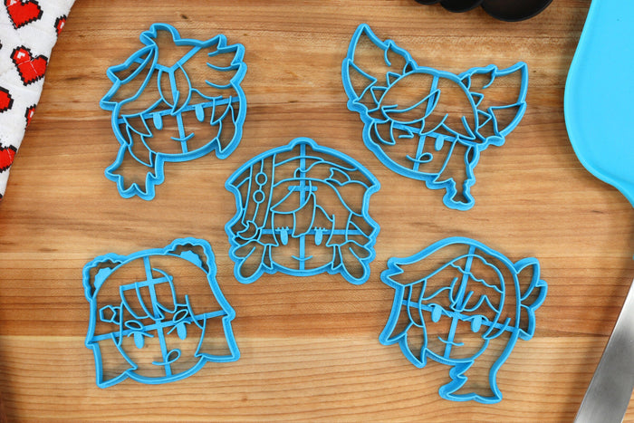Genshin Impact Cookie Cutters Chibi Faces Set 8 - Eula, Xiangling, Xinyan, Yanfei, Kaedehara Kazuha