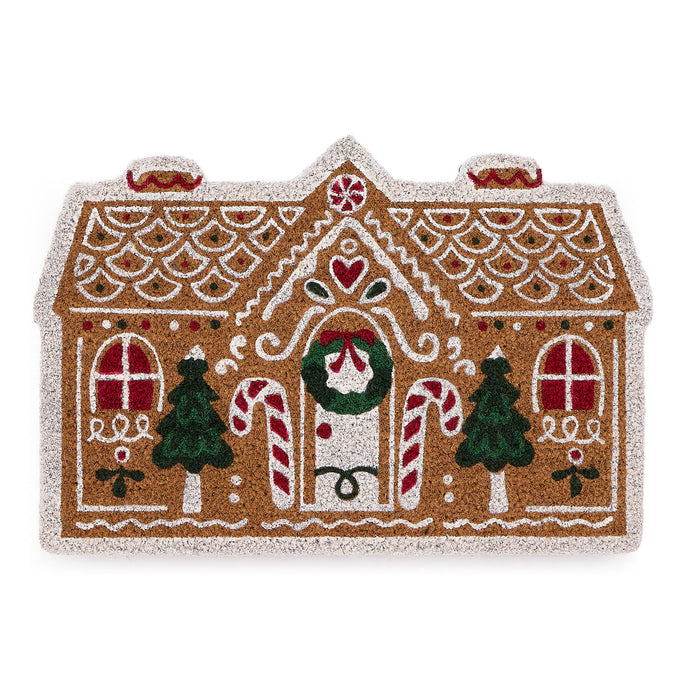 Gingerbread Cottage Coir with a fun  Christmas gingerbread house design.