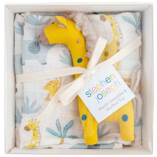 Giraffe Muslin Blanket & Stuffed Animal Set