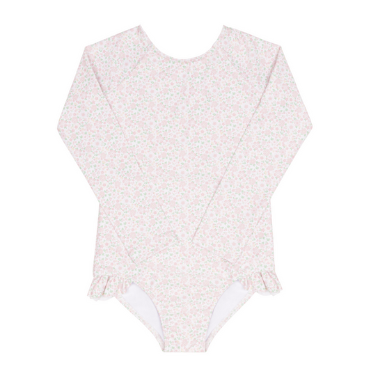 girls antique floral rashguard one piece
