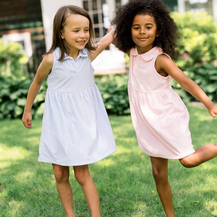 girls powder blue stripe french terry tennis dress