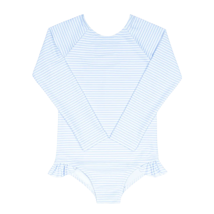 girls powder blue stripe rashguard one piece