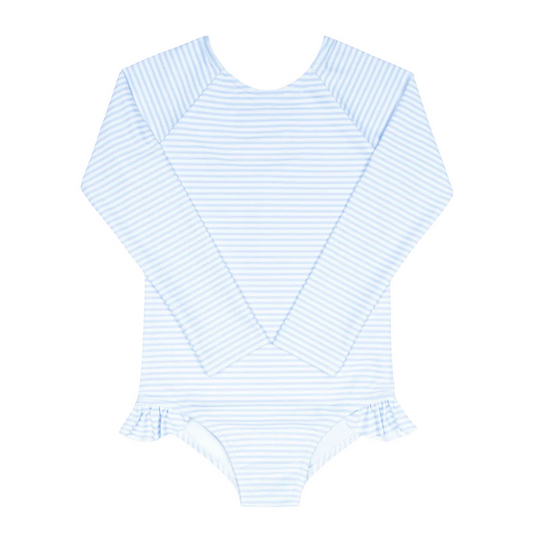 girls powder blue stripe rashguard one piece