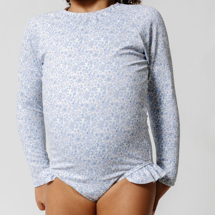girls slate floral rashguard one piece