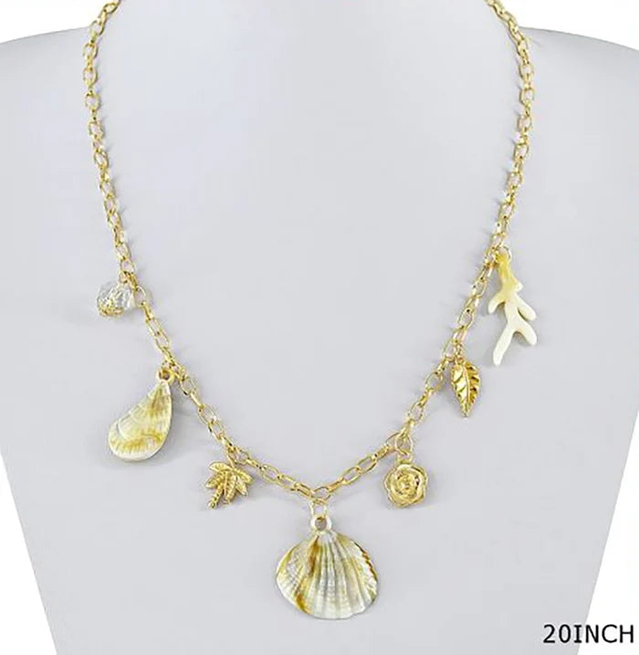 Gold Cowrie Shell and Starfish Charm Choker Necklace – 18-Inch Beach Theme Link Chain, Nautical Ocean Summer Jewelry Pack (NCS-3316S)
