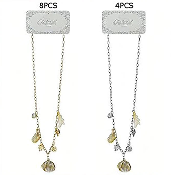Gold Cowrie Shell and Starfish Charm Choker Necklace – 18-Inch Beach Theme Link Chain, Nautical Ocean Summer Jewelry Pack (NCS-3316S)
