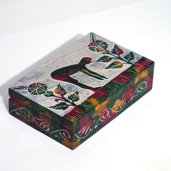 Half Forward Bend Yoga Pose Soapstone Keepsake Box | Yoga-Inspired Decorative Storage Box for Crystals, Jewelry & Sacred Treasures