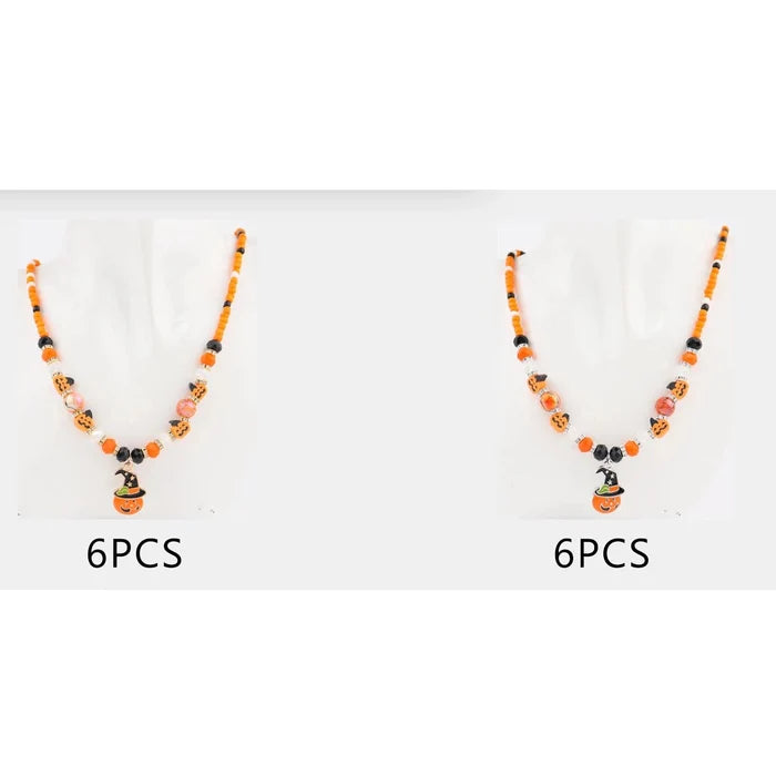 Halloween Beaded Pumpkin Pendant Necklace – Witch Hat Jack-O'-Lantern Charm Necklace (17" + 3" Extension) (CK2379)